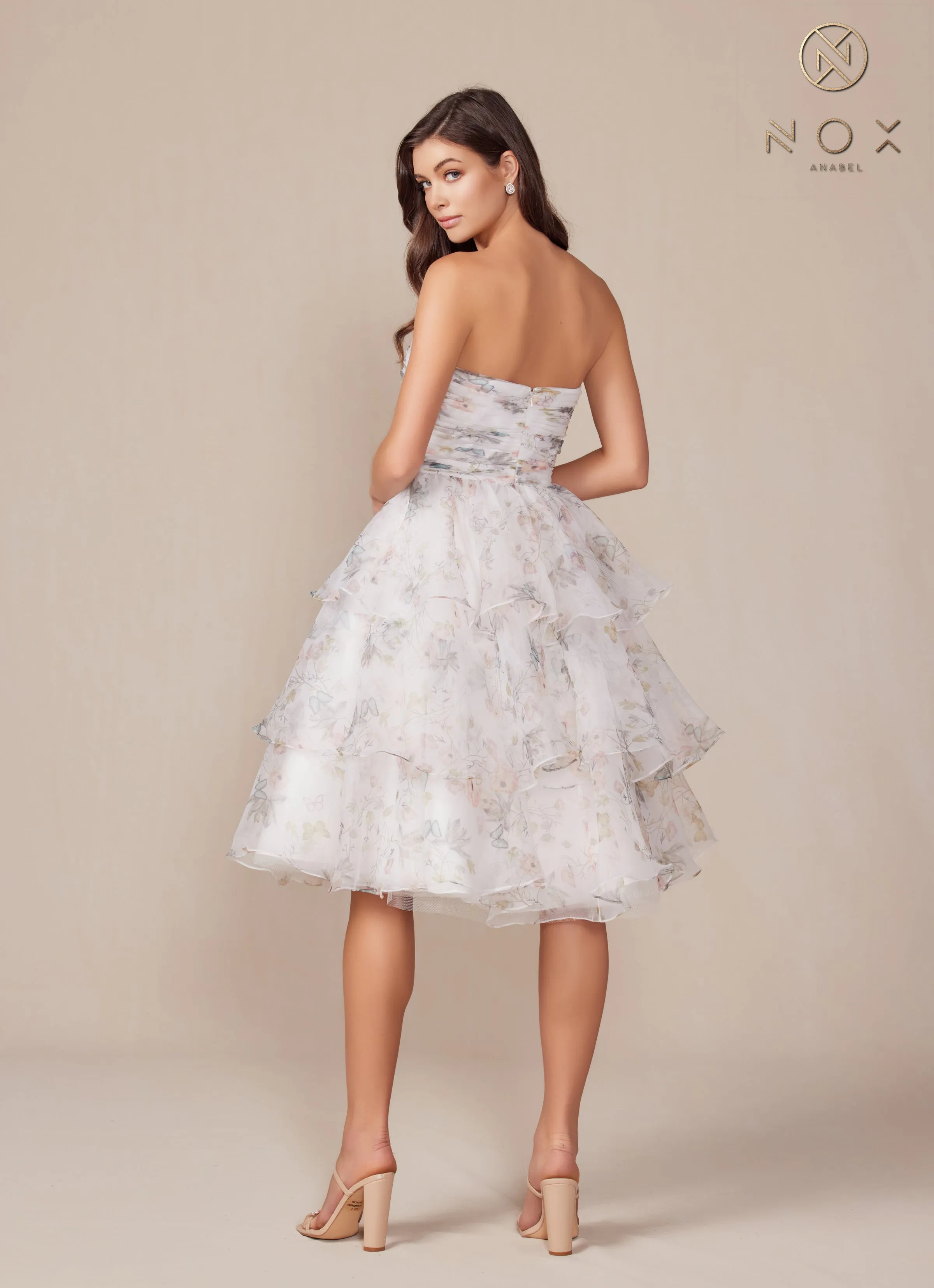 Nox Anabel Q842 Floral Print Ruffle Short Dress