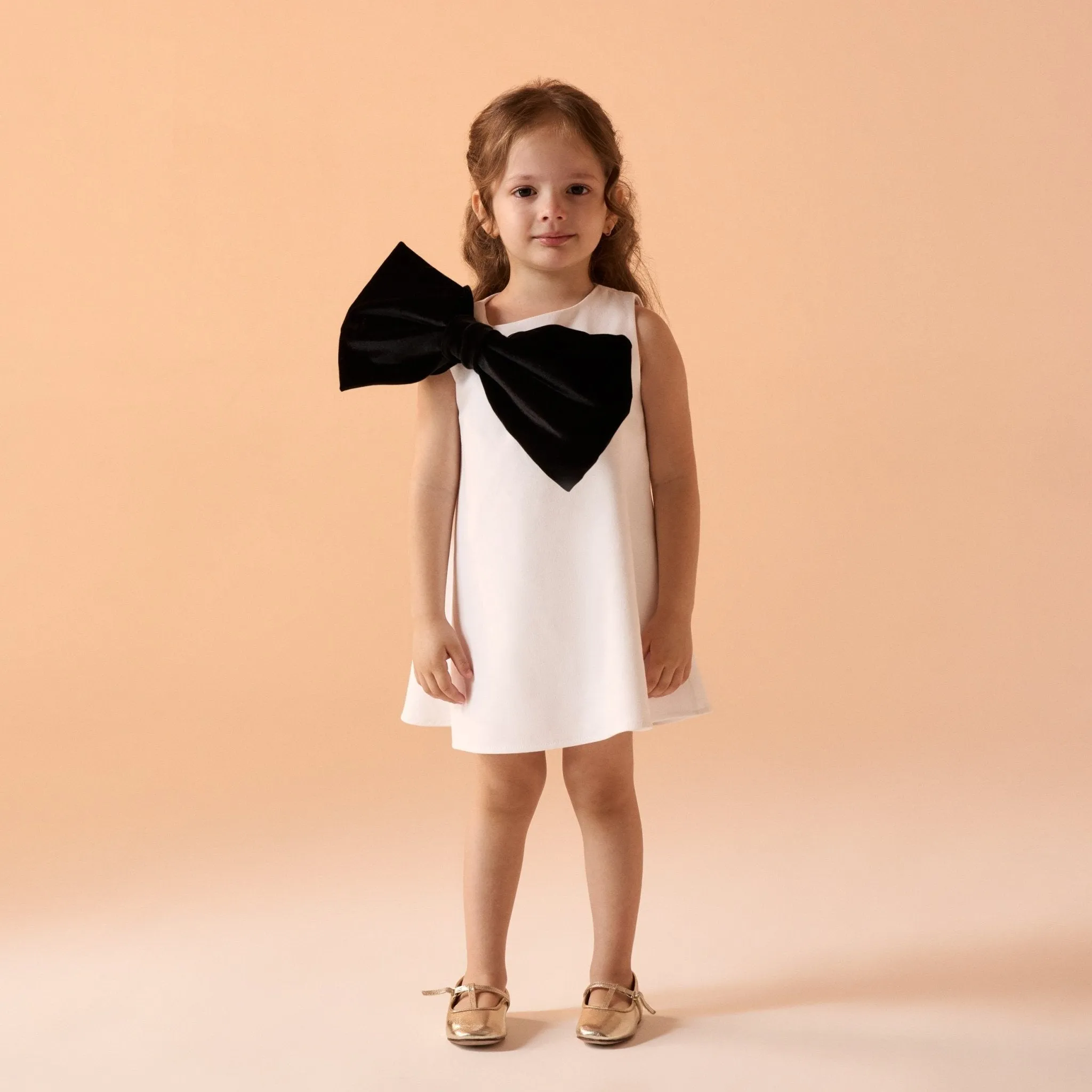 Off White Crepe Dress With Bow