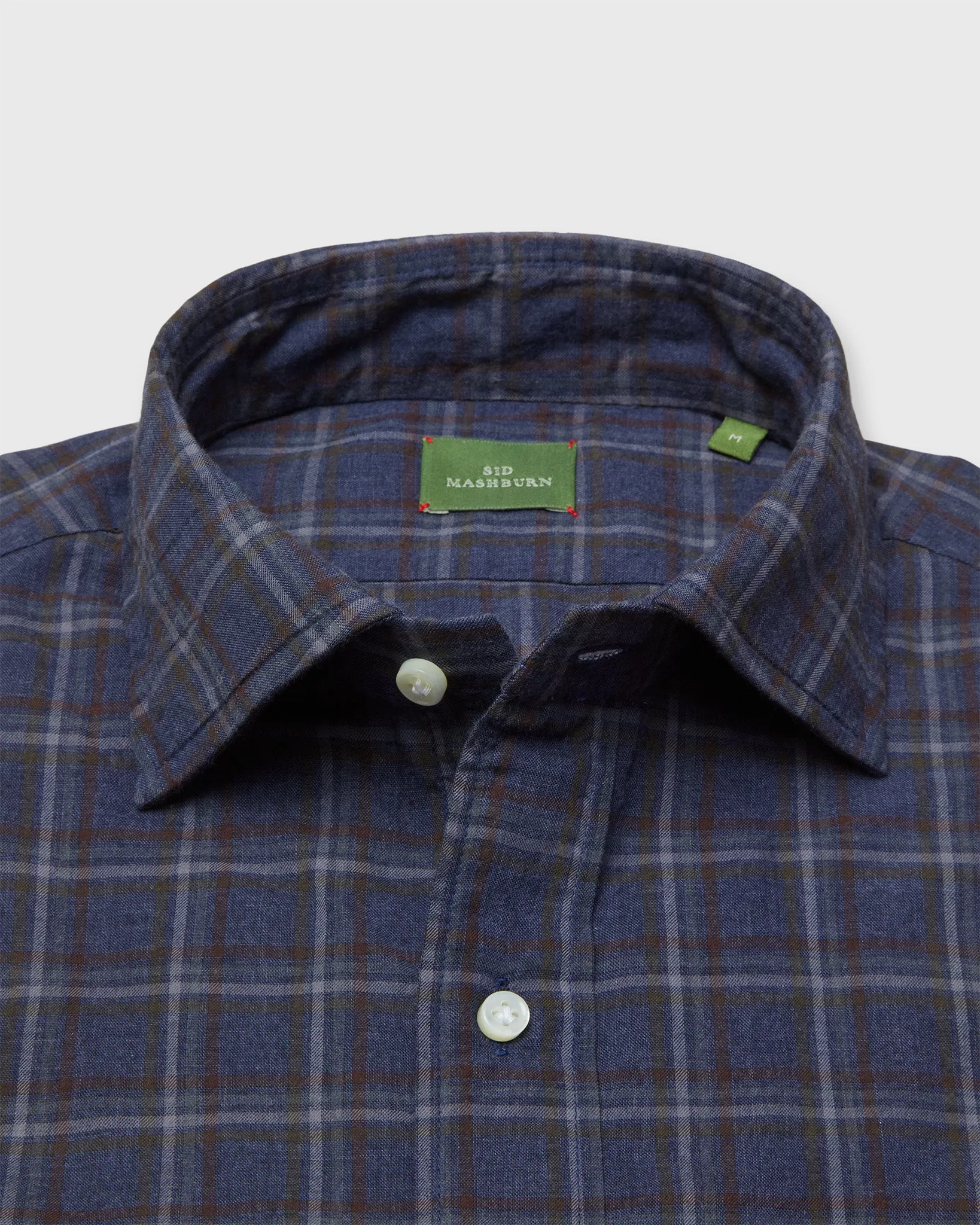 Otto Handmade Sport Shirt in Air Force/Brown/Olive Plaid Brushed Plainweave