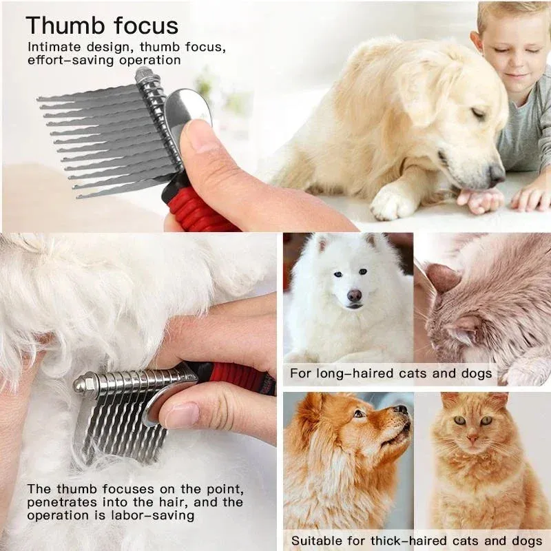 Pet Dematting Fur Rake Comb Brush Tool Dog and Cat Comb for Detangling Matted or Knotted Undercoat Hair Dog Grooming Brush