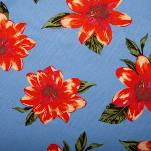 Printed Rayon Linen - BORA BORA - Lily - Blue / Red