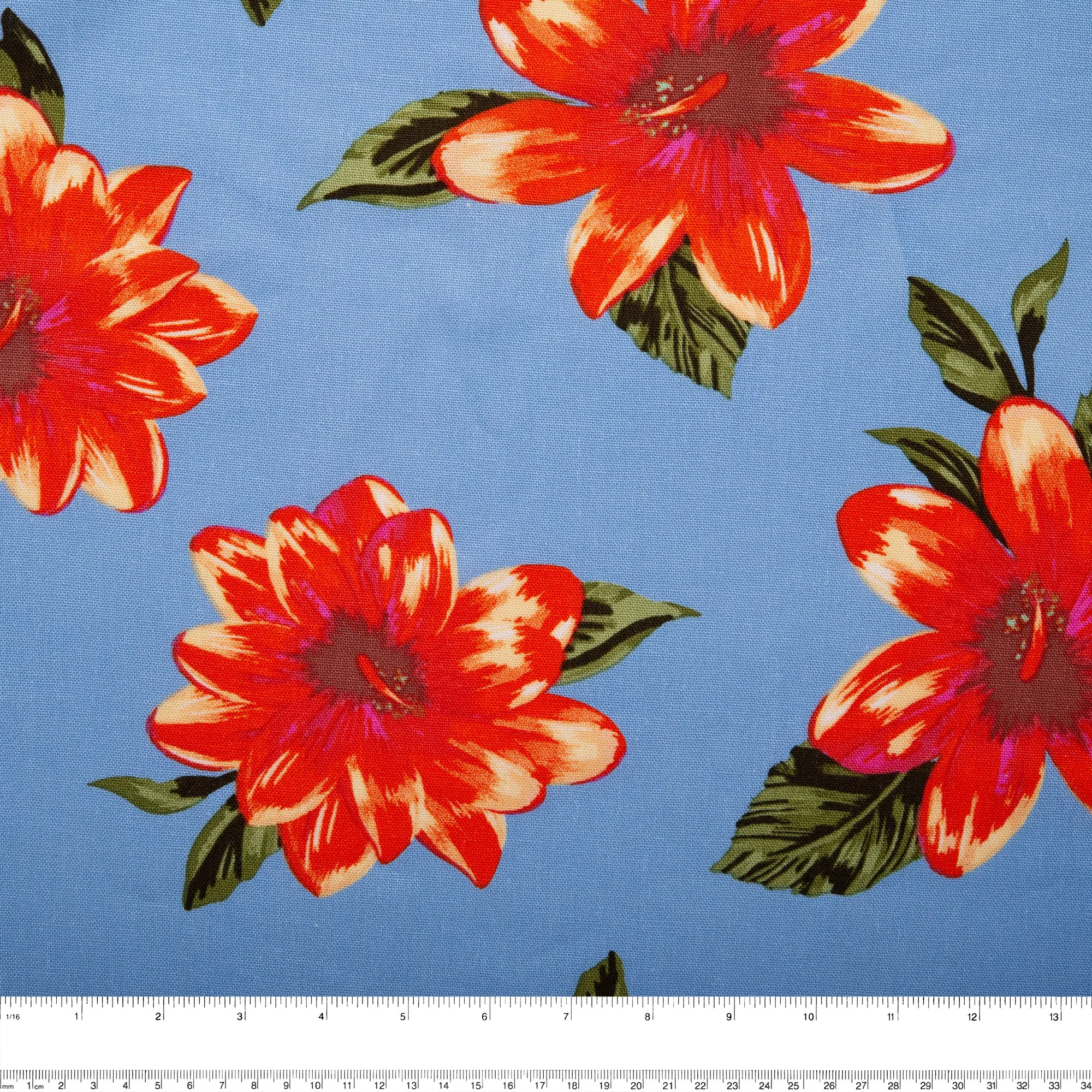 Printed Rayon Linen - BORA BORA - Lily - Blue / Red