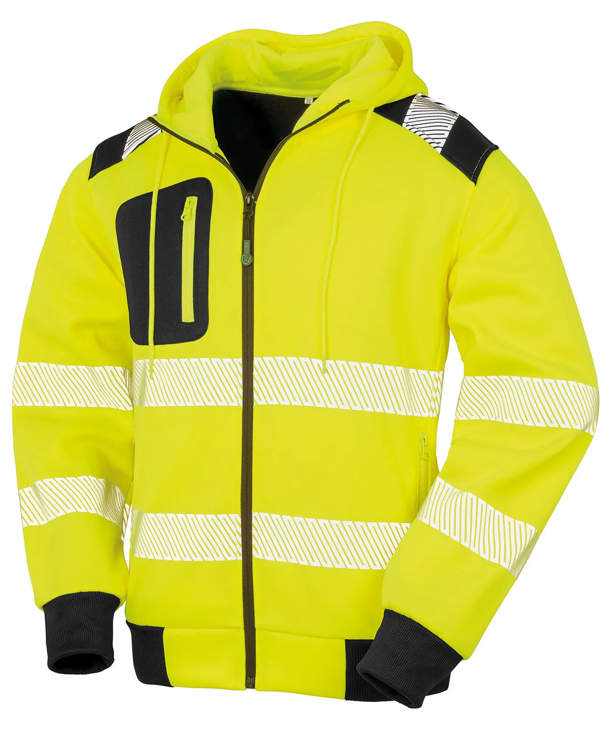 Recycled robust zipped safety hoodie | Fluorescent Yellow/Black