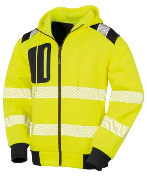 Recycled robust zipped safety hoodie | Fluorescent Yellow/Black