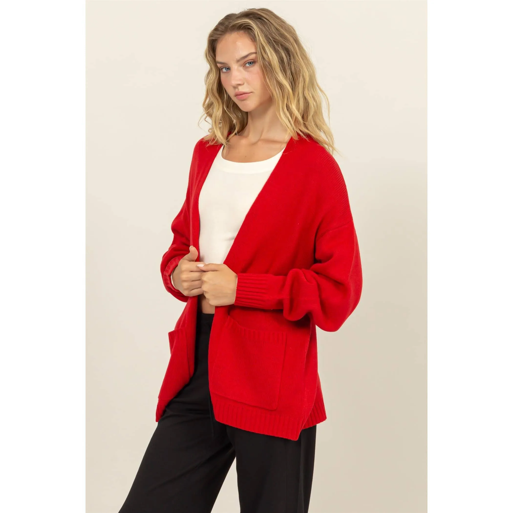 RUBY RED OVERSIZED OPEN-FRONT CARDIGAN SWEATER