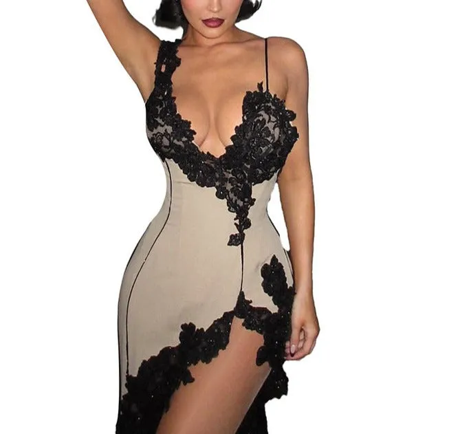 Sexy deep V suspender dress