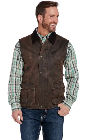 SIDRAN MENS ENZYME WASHED COTTON SNAP & ZIP FRONT VEST W/ CORD COLLAR, FAUX LEATHER TRIM & CONCEALED CARRY POCKET STYLE CW1417-F23-21