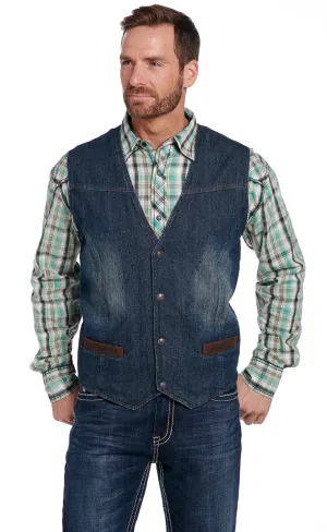 SIDRAN MENS STONEWASHED & SANDBLASTED SNAP FRONT DENIM VEST WITH FLANNEL LINING STYLE CW1212-F21-66