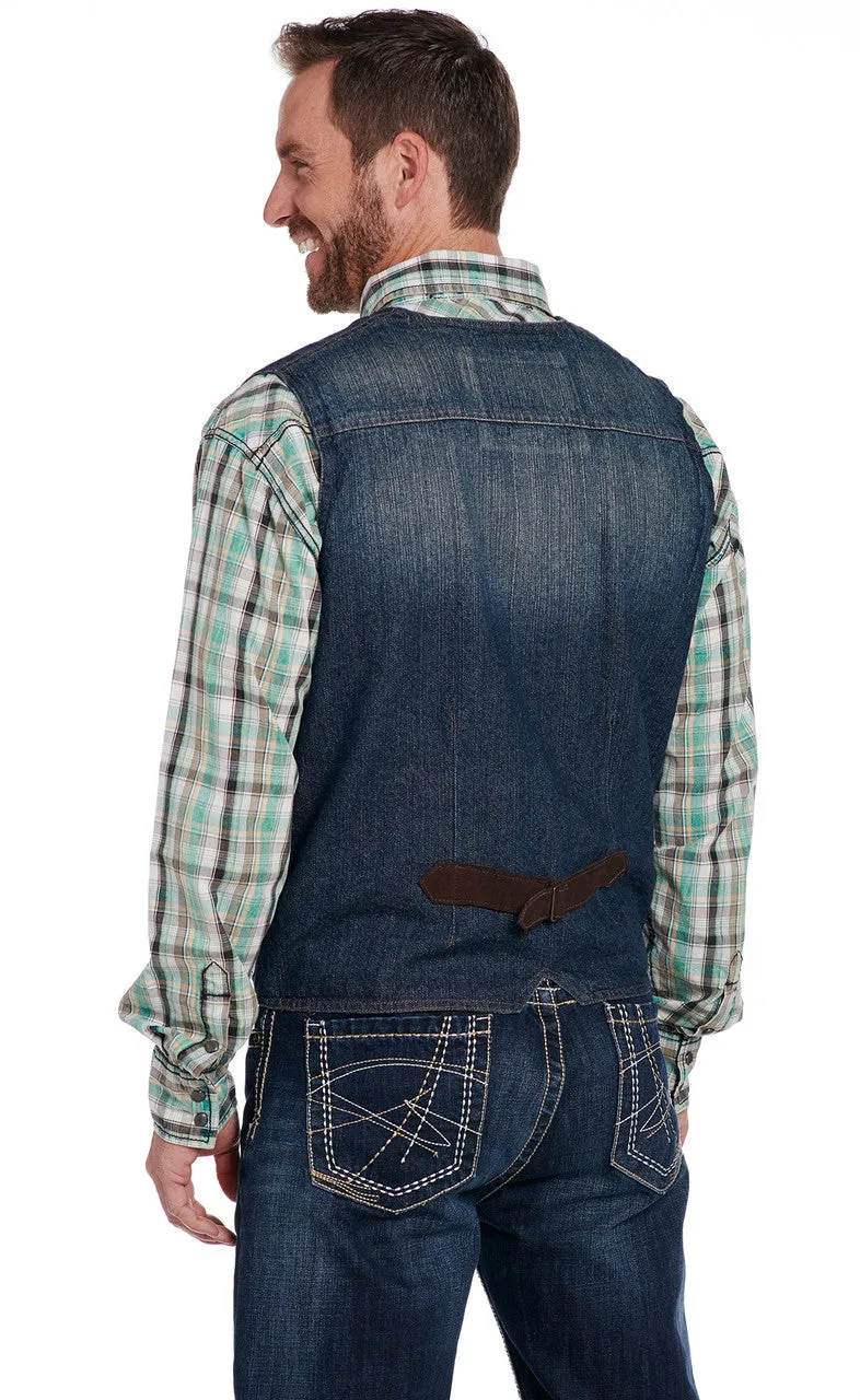 SIDRAN MENS STONEWASHED & SANDBLASTED SNAP FRONT DENIM VEST WITH FLANNEL LINING STYLE CW1212-F21-66