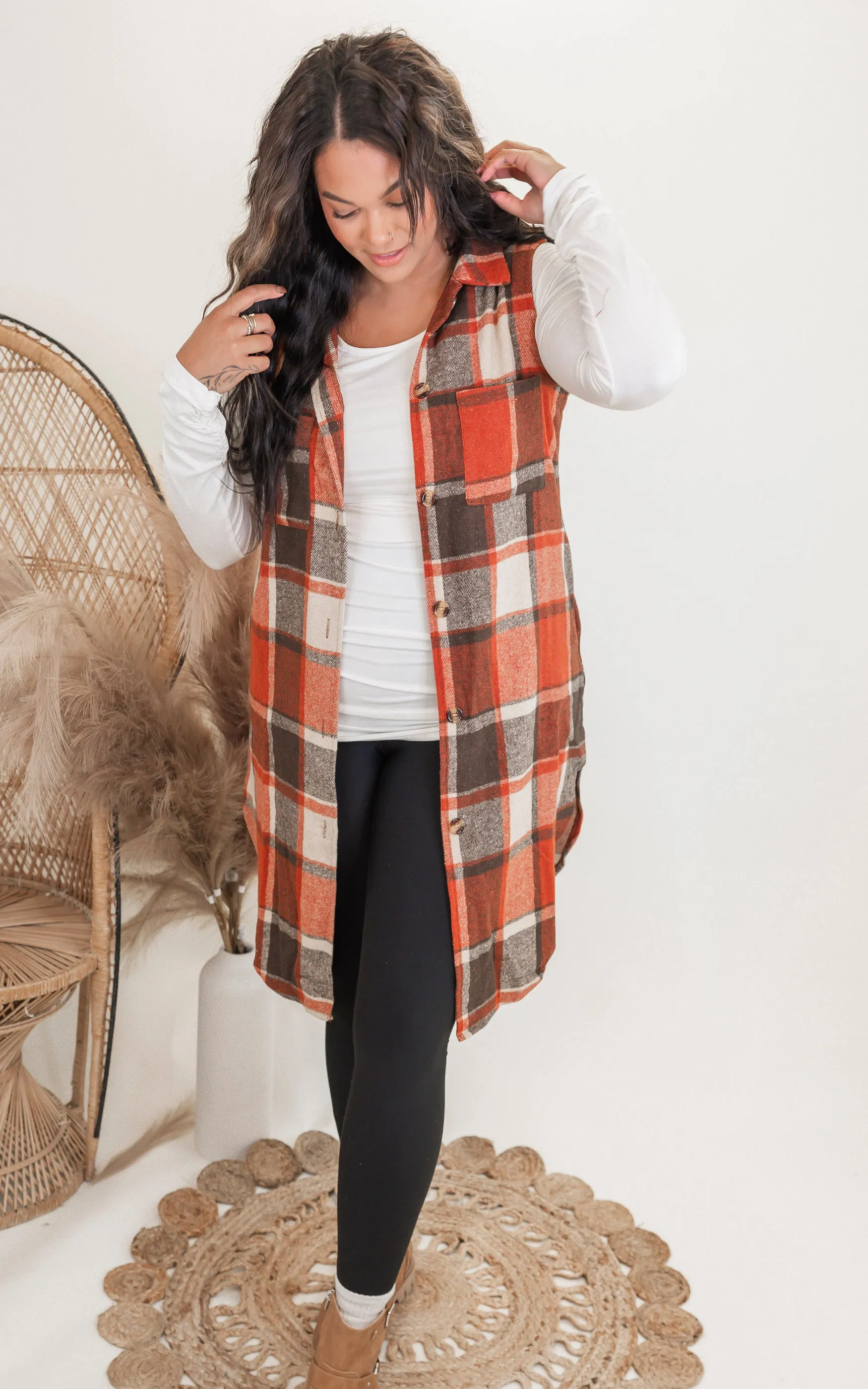 Sleeveless Plaid Long Vest Coat