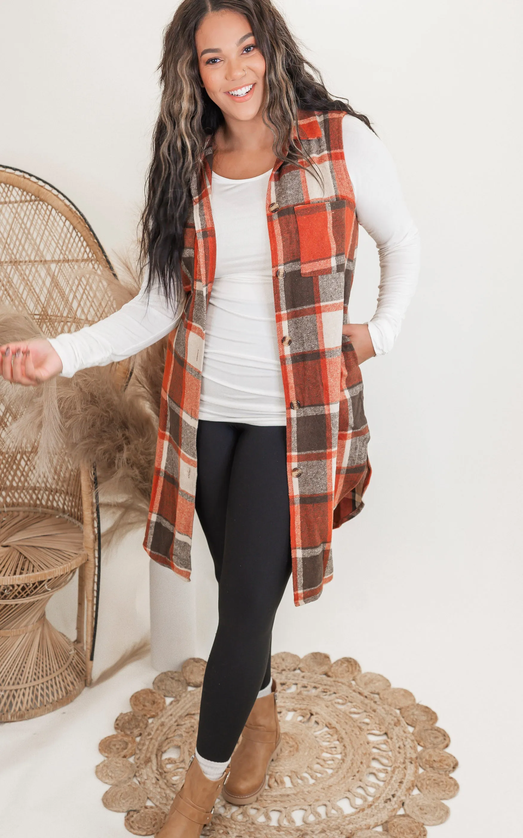 Sleeveless Plaid Long Vest Coat