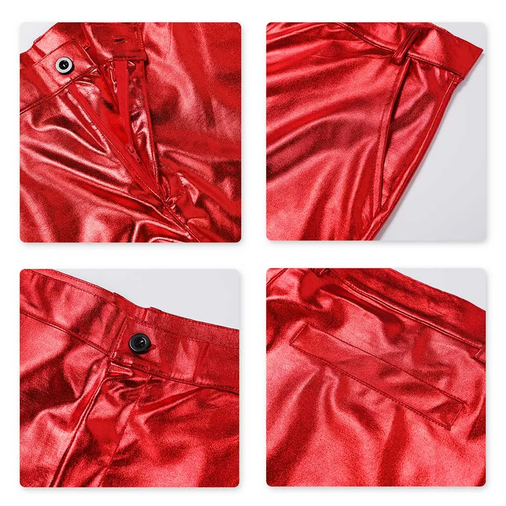 Slim Fit Hot Stamping Shiny Red Pants