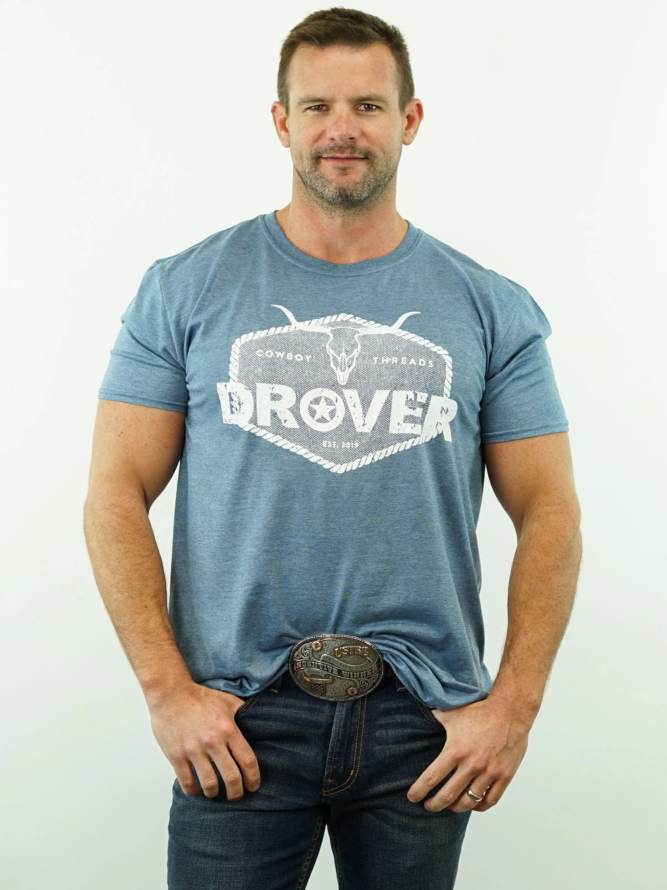 T-Shirt - Drover Rope Badge - Blue Heather