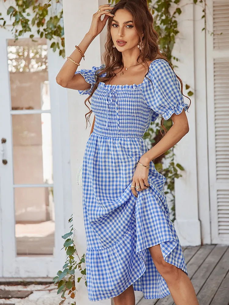 Tie Puff Sleeves Stunning Plaid Dress