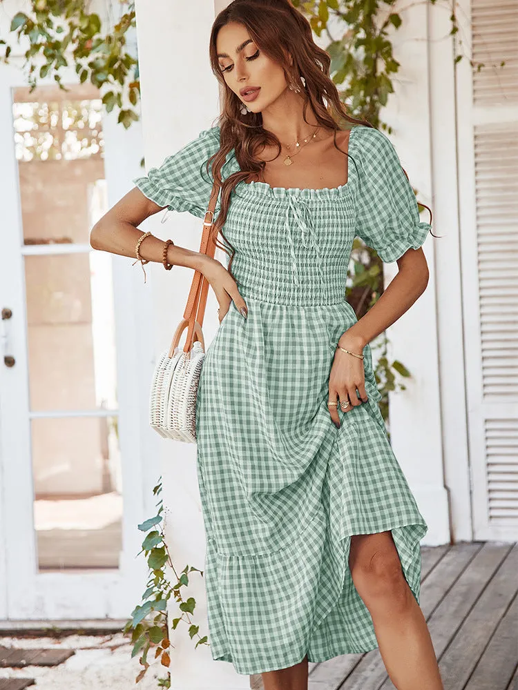 Tie Puff Sleeves Stunning Plaid Dress