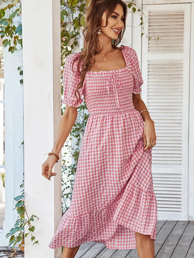 Tie Puff Sleeves Stunning Plaid Dress