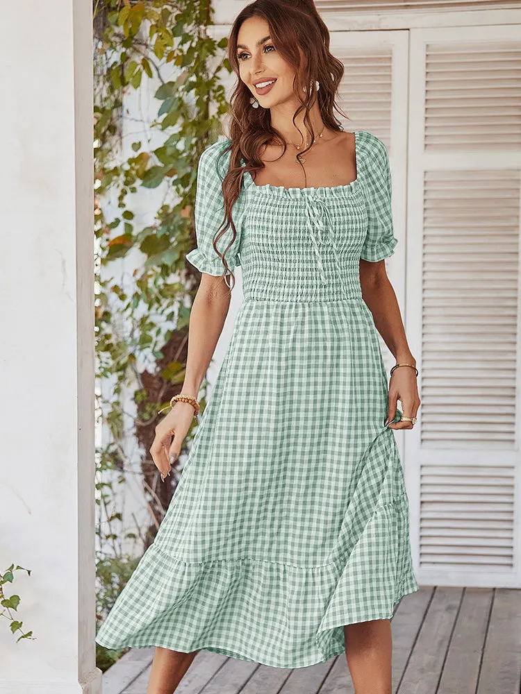 Tie Puff Sleeves Stunning Plaid Dress