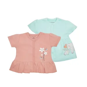 Tops Half Sleeves Girls Peach/Aqua - 2Pc Set