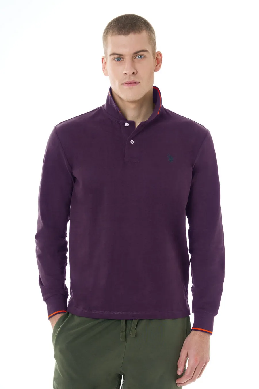 US POLO CASUAL MENS POLO LONG SLEEVE SHIRT IN BURGUNDY