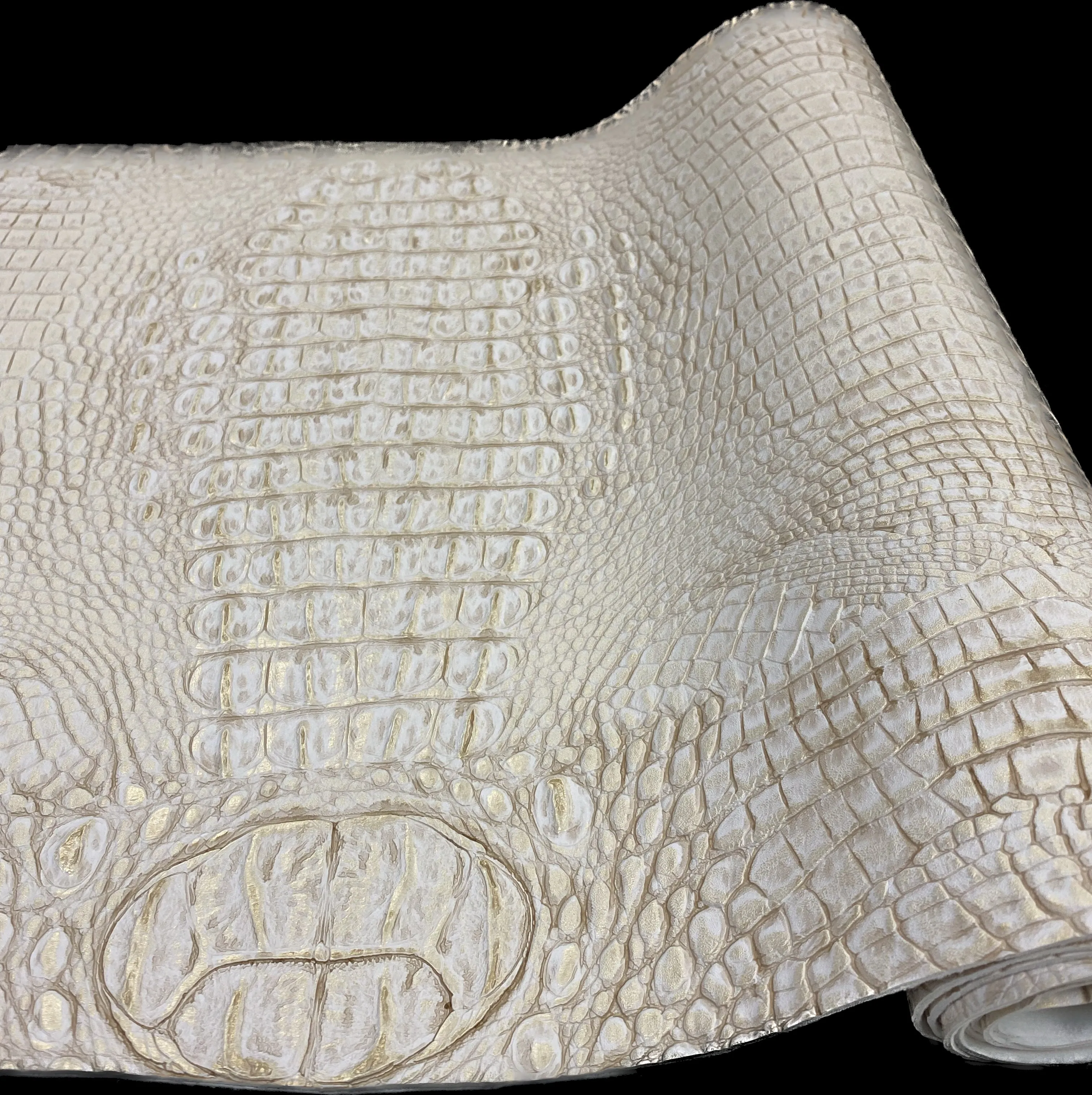 White/Gold Metallic Caiman Gator Vinyl / 30 Yard Roll