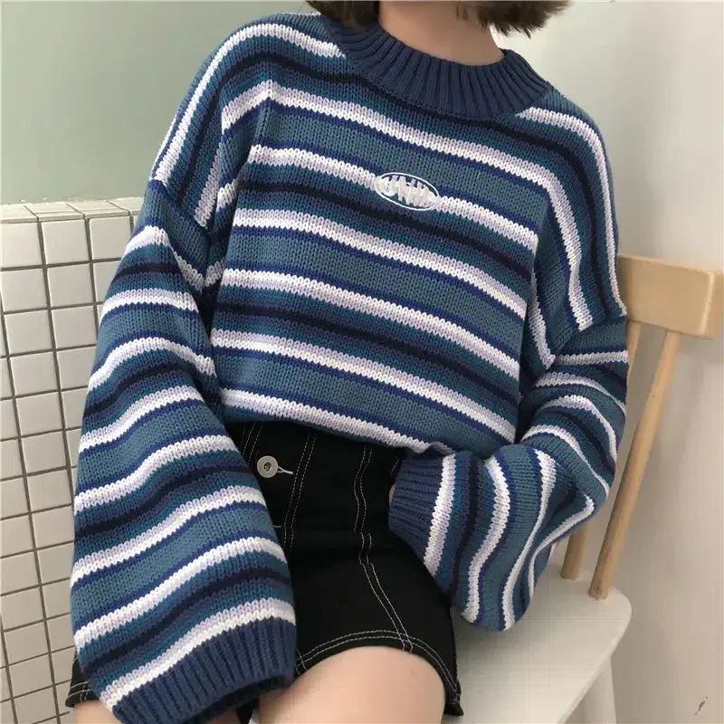 Wide Sleeved Striped Knitted Sweater