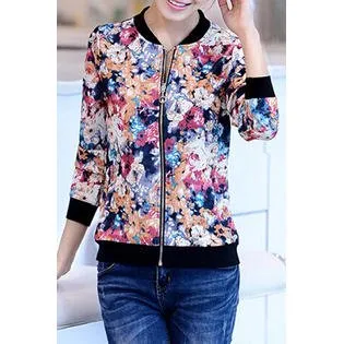 Women Classy Winter Floral Printed Slim Jacket - WJC23065