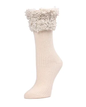 Women's Elegant Rib Cuffed Plush Crew Socks