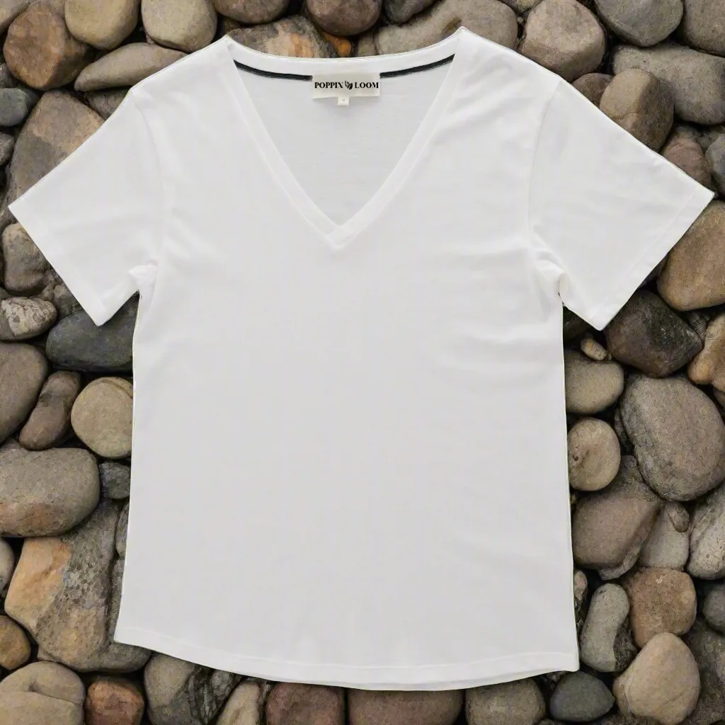 Women's Plain T-Shirts - Eco White Peruvian Pima Cotton V-Neck Short Sleeve - Organic GOTS Certified