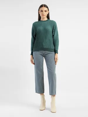 Women's Textured Green Crew Neck Sweater