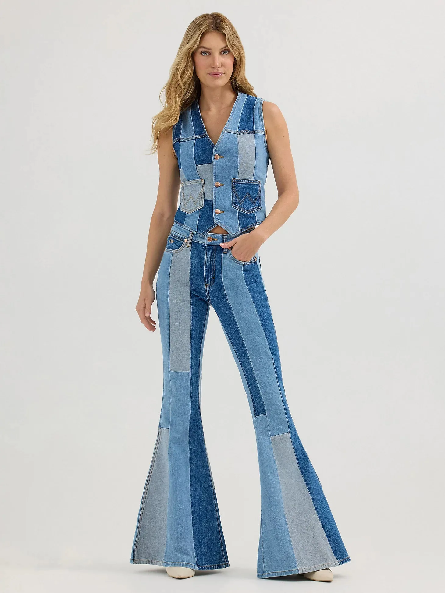 Wrangler x Lainey Wilson Patchwork Vest in Patchwork Blue